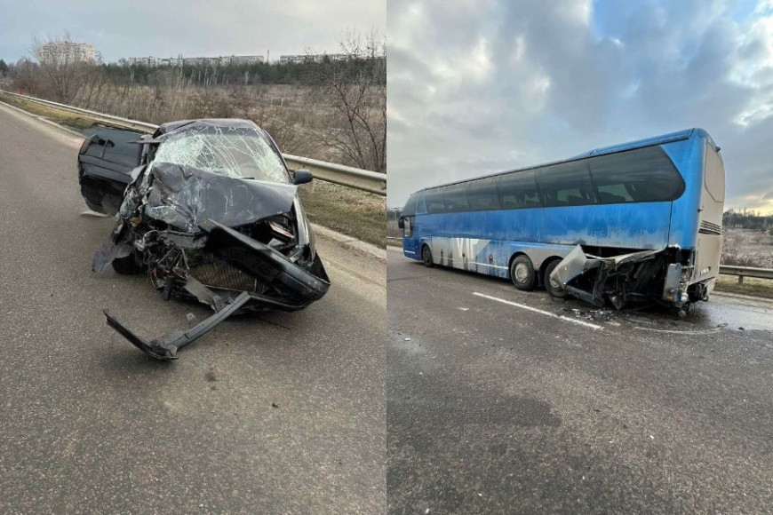Вблизи Яловен столкнулись легковушка и автобус: есть пострадавшие