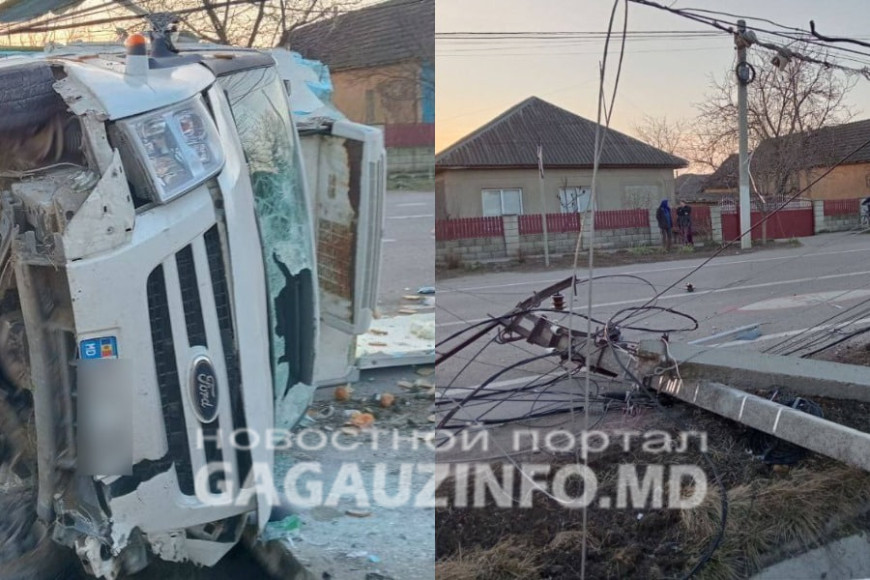 В Кирсово грузовик снес столб и перевернулся