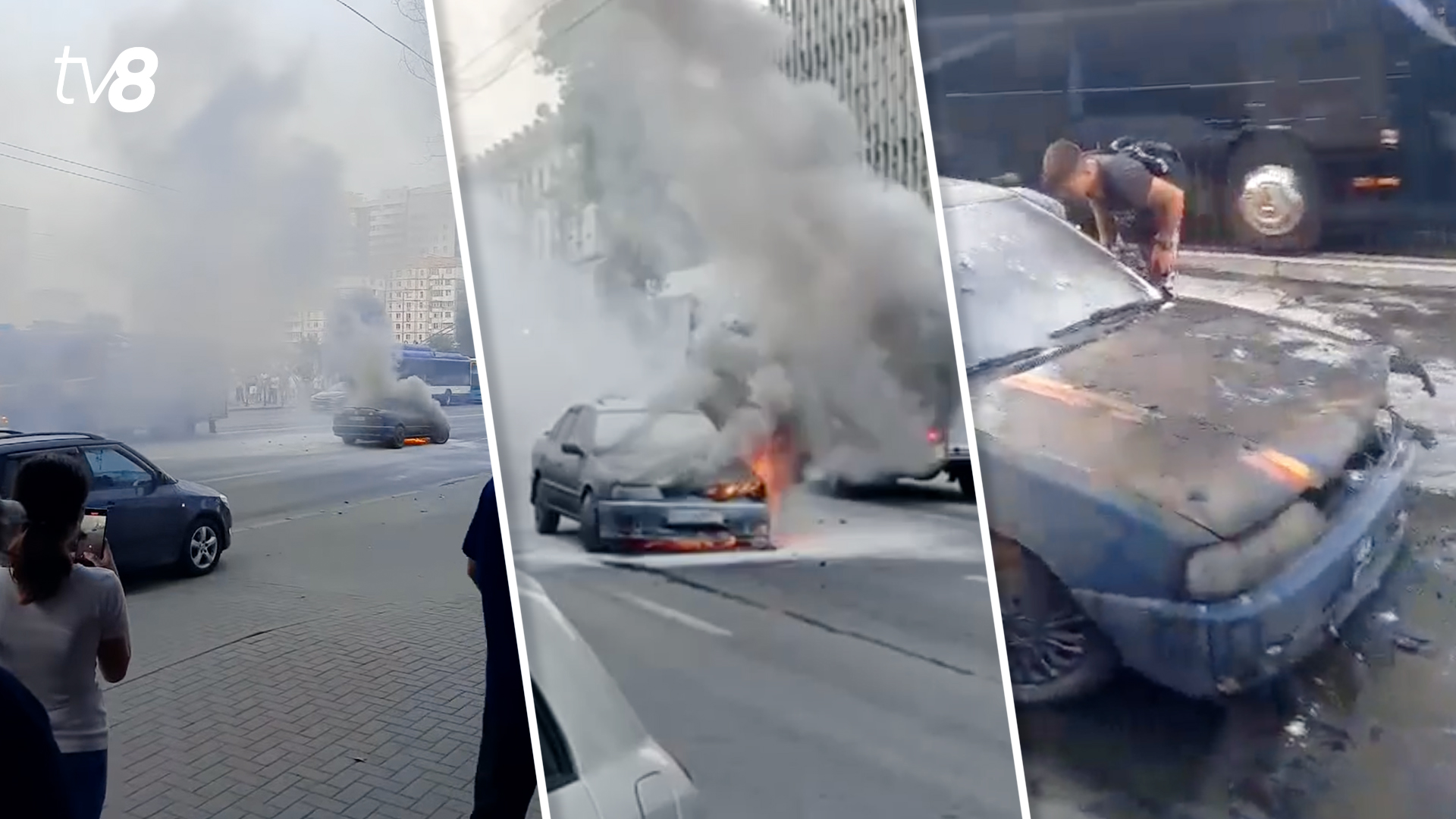 В Кишиневе дотла сгорело легковое авто